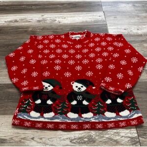 Vintage Adele‎ Knitwear Red Womens L Knit Christmas Wrap Around Bear Graphic